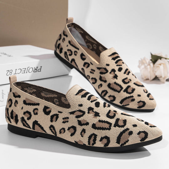 Damen nan gestrickter Slip-On Loafer mit Leo-Jacquard, gepolstertem Komfortfußbett und rutschfester EVA-Sohle EB