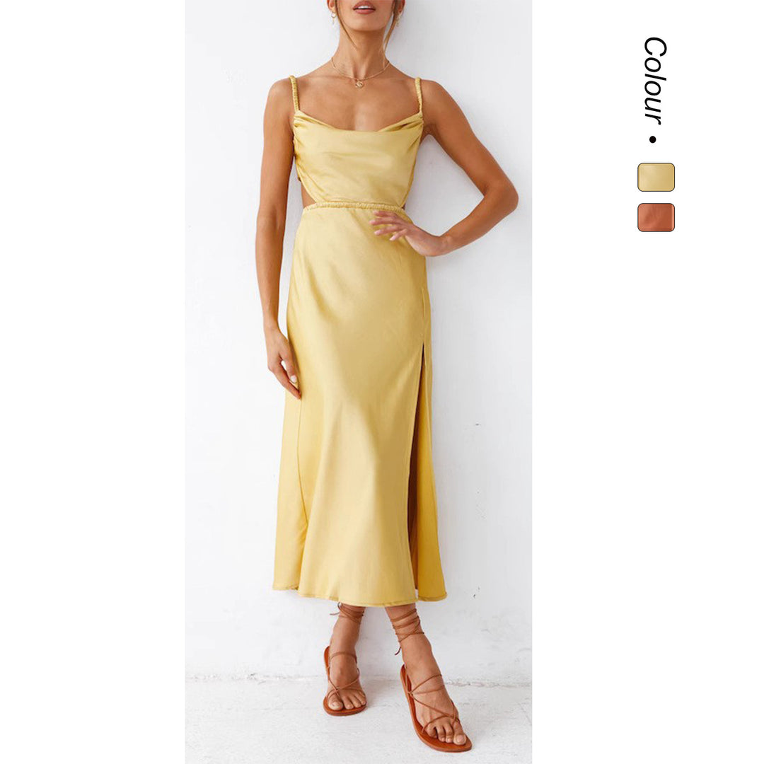 Damen Satin Maxikleid mit elegantem Wickeldesign und raffinierten Rüschen EB
