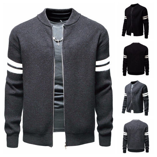 Herren Strickjacke mit modernem Zipper und dekorativem Streifenmuster EB