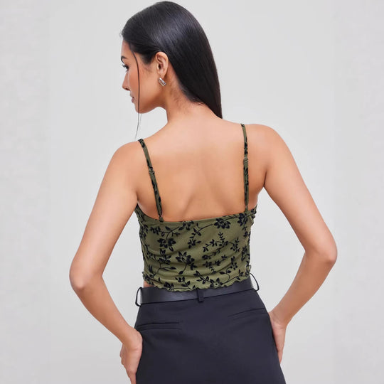 Damen Spitzentop mit floralen Akzenten und asymmetrischem Schnitt EB