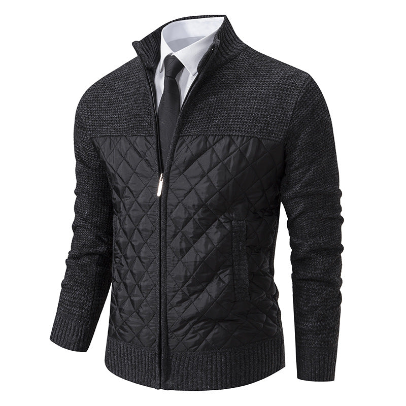 Herren nan gesteppte Hybrid-Strickjacke mit diamantsteppung, Stehkragen, isolierendem Thermofutter und Reißverschluss EB