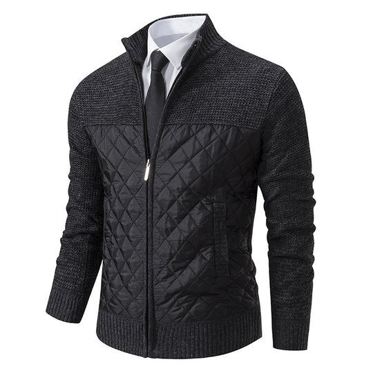 Herren nan gesteppte Hybrid-Strickjacke mit diamantsteppung, Stehkragen, isolierendem Thermofutter und Reißverschluss EB