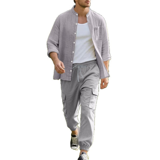 Herren entspannte Cargo-Hose und lässiges Hemd Set EB