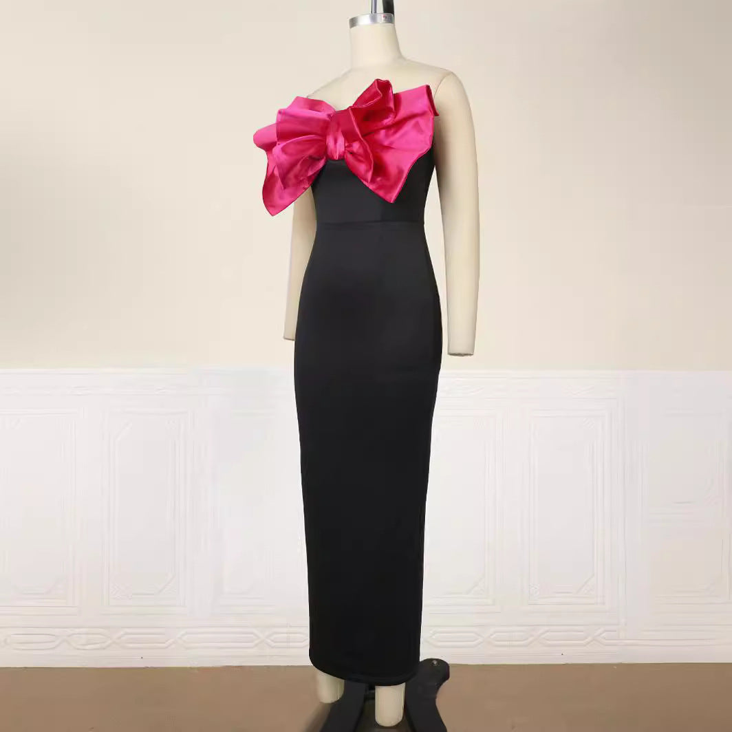 Damen Elegantes Maxikleid mit übergroßem Schleifen-Design EB