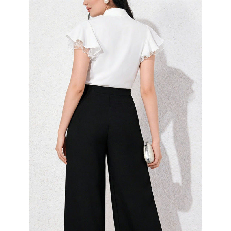 Damen Bluse mit Rüschenärmeln und feminine Schleife EB