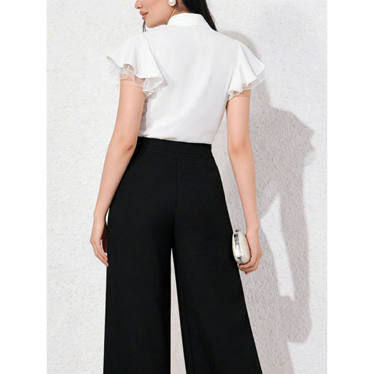 Damen Bluse mit Rüschenärmeln und feminine Schleife EB