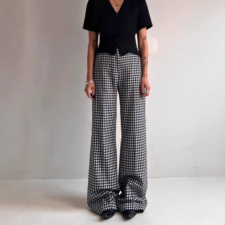 Damen Bequeme Tubenhose mit Karomuster und elastischem Bund EB