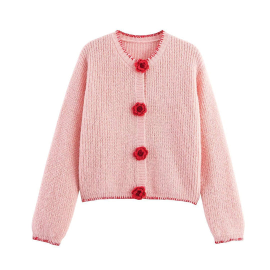 Damen Strickjacke mit Blumenapplikationen EB