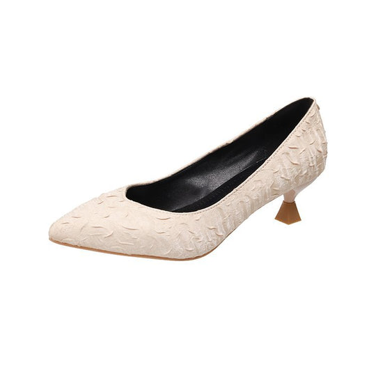 Damen elegante Spitzenpumps mit strukturiertem Obermaterial und dekorativem Blockabsatz EB