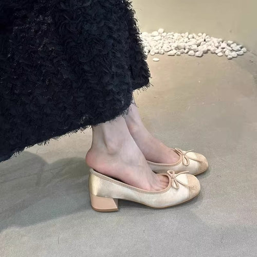 Damen elegante Ballerina-Schuhe mit glänzender Oberfläche und komfortablem Blockabsatz EB