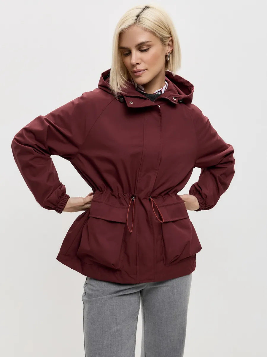 Damen wasserdichte Parka-Jacke mit Kapuze, Tunnelzugtaillierung und XXL-Klappentaschen Eichborn Berlin