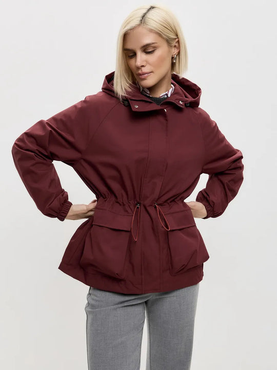 Damen wasserdichte Parka-Jacke mit Kapuze, Tunnelzugtaillierung und XXL-Klappentaschen Eichborn Berlin