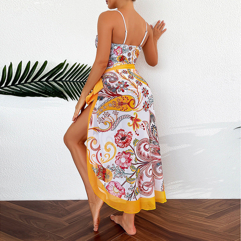 Damen Bademode mit floralem Muster und transparenter Sarong-Hülle EB