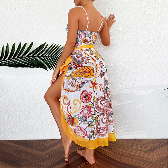 Damen Bademode mit floralem Muster und transparenter Sarong-Hülle EB