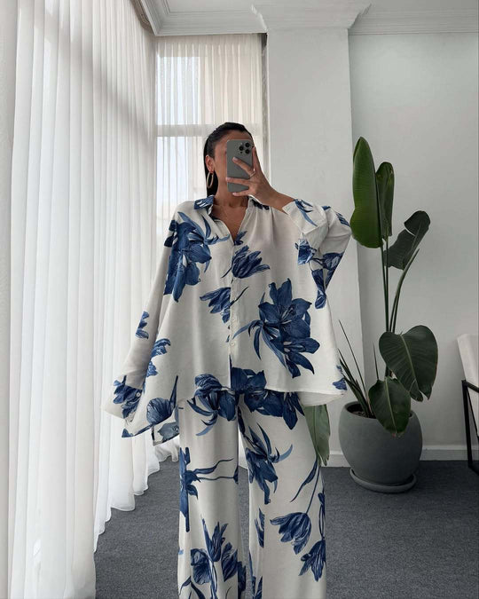 Damen Lässiges und elegantes Blusenset mit floralem Muster EB