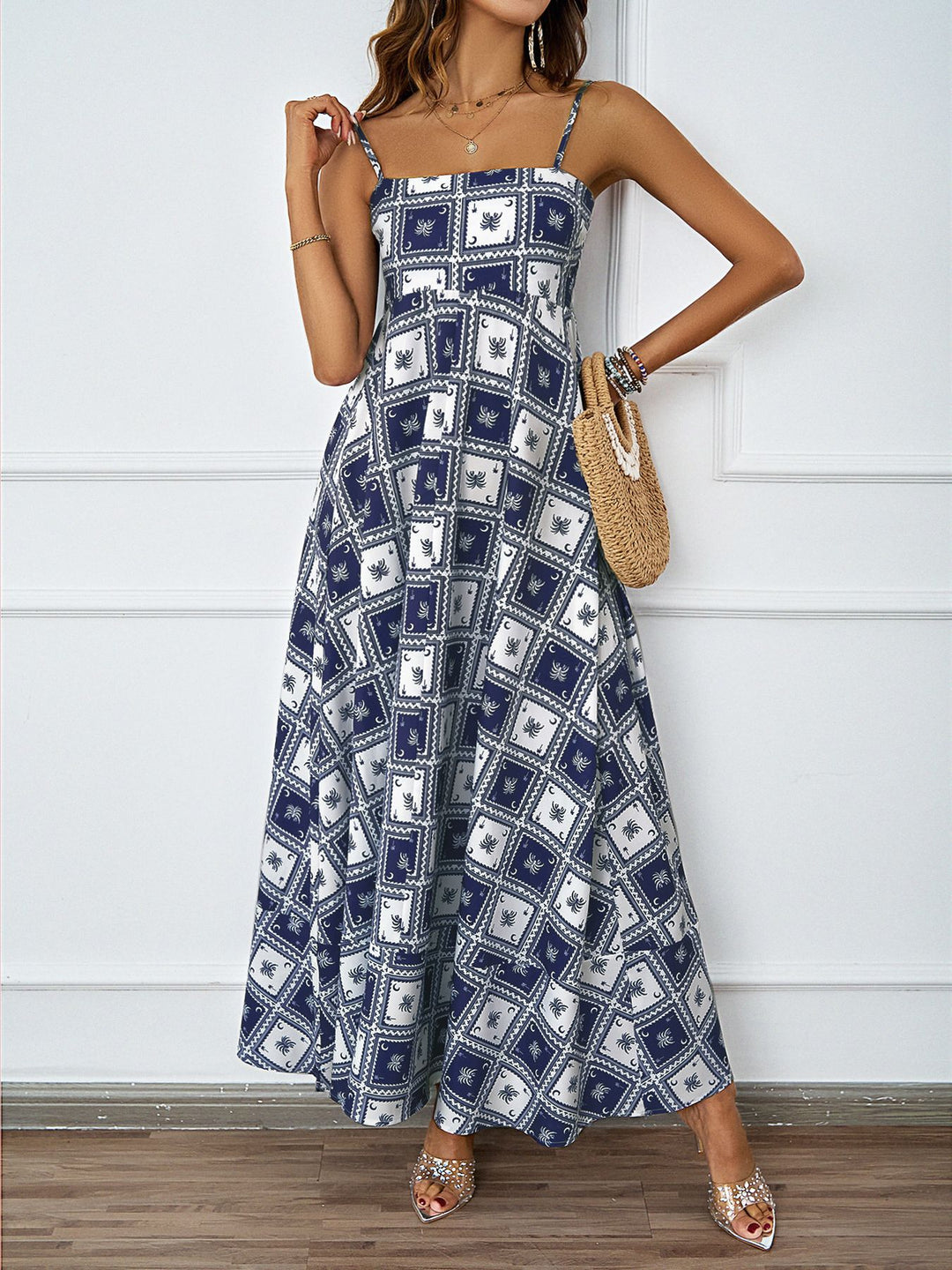 Damen Maxikleid mit modernem grafischem Design und elegantem A-Linien-Schnitt EB