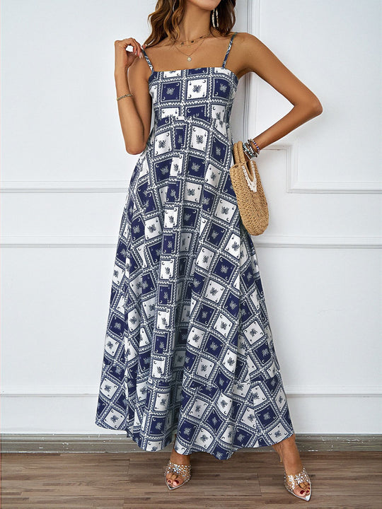 Damen Maxikleid mit modernem grafischem Design und elegantem A-Linien-Schnitt EB