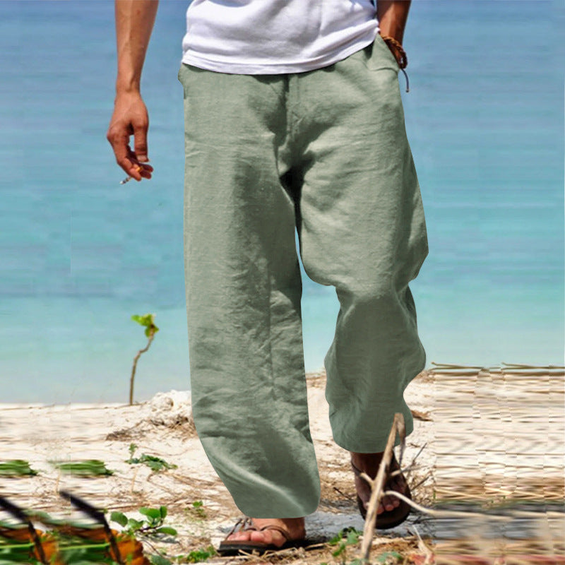 Herren nan lässige Strandhose im Palazzoschnitt aus atmungsaktivem Leinen-Baumwollmix mit Komfortbund EB