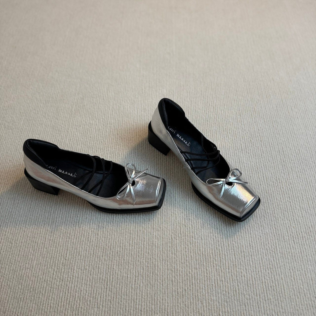 Damen Ballerinas mit dekorativen Schleifen und hochwertiger Metallic-Oberfläche EB