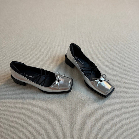 Damen Ballerinas mit dekorativen Schleifen und hochwertiger Metallic-Oberfläche EB