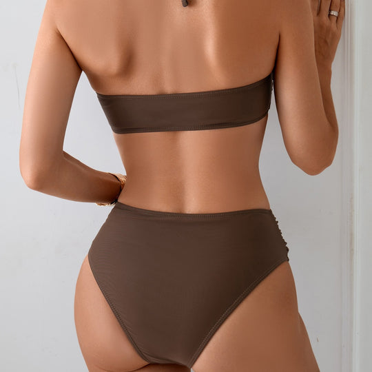 Damen Eleganter Hochschnitt-Bikini mit Raffung EB