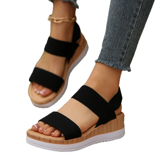 Damen modische Wedge-Sandalen mit elastischen Riemen und komfortabler Sohle EB