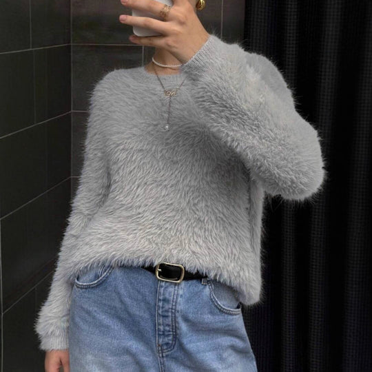 Damen Flauschiger Oversize-Pullover im Angora-Look mit kastiger Silhouette EB