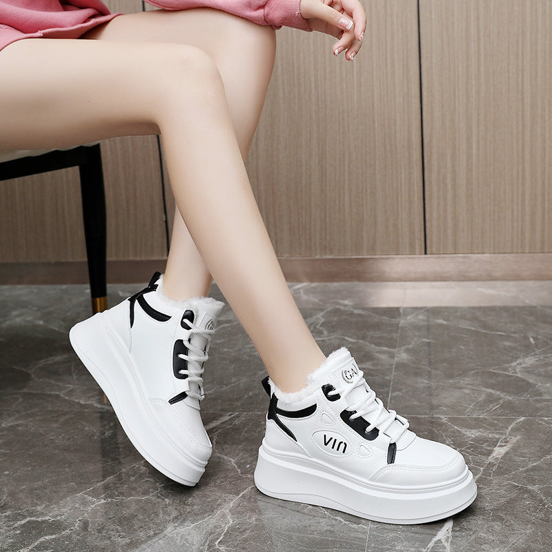 Damen modische High-Top Sneakers mit kuscheligem Innenfutter und robustem Sohlenprofil EB