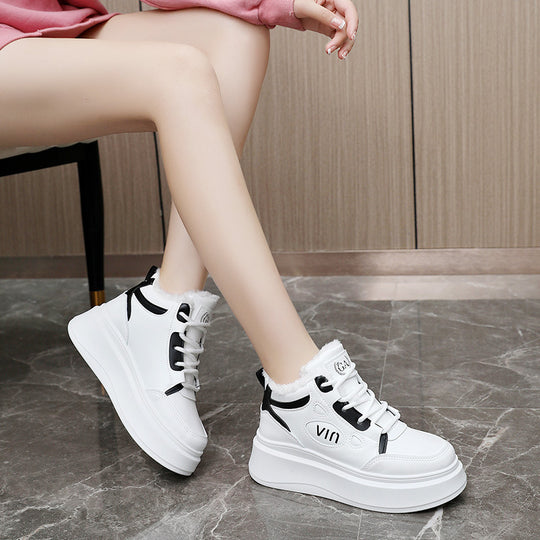 Damen modische High-Top Sneakers mit kuscheligem Innenfutter und robustem Sohlenprofil EB