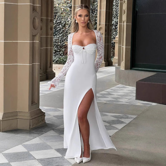 Damen Maxikleid mit langen Ärmel-Details EB