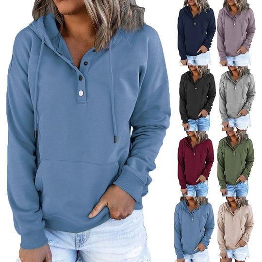 Damen Kapuzenpullover mit modischem Knopfdetail EB