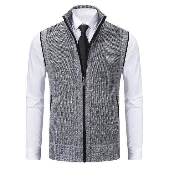 Herren elegante Strickweste mit hohem Kragen und praktischen Reißverschlusstaschen EB