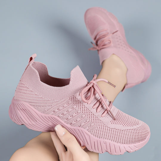 Damen nan nahtloser Strick-Sneaker mit elastischem Einstieg, gepolsterter EVA-Keilsohle und Zuglasche EB