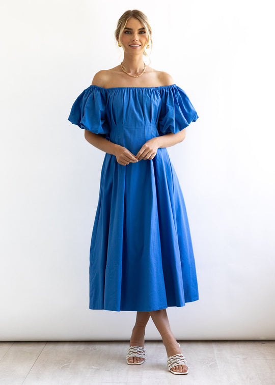 Damen Maxikleid mit schulterfreier Silhouette und voluminösen Ärmeln EB