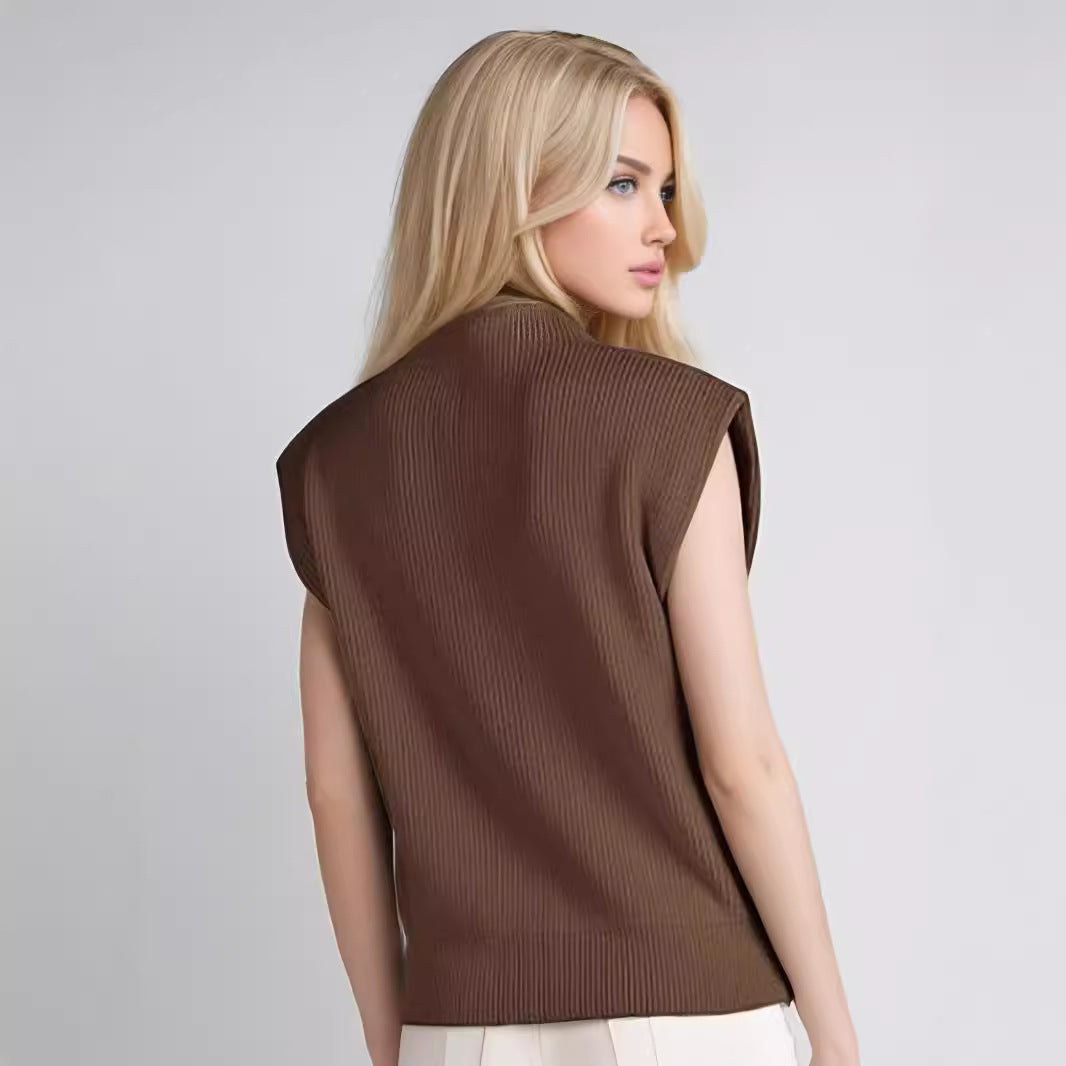 Damen elegantes Rippstrickoberteil mit hohem Kragen EB