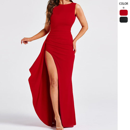 Damen Abendkleid mit hohem Schlitz und Raffungen EB