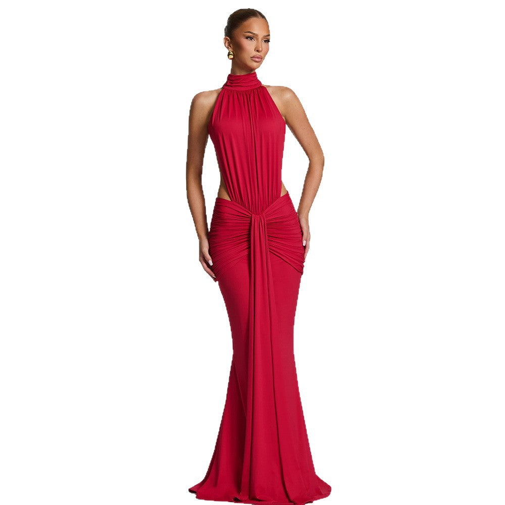 Damen Figurumspielendes Abendkleid mit hochgeschlossenem Design und raffinierten Drapierungen EB