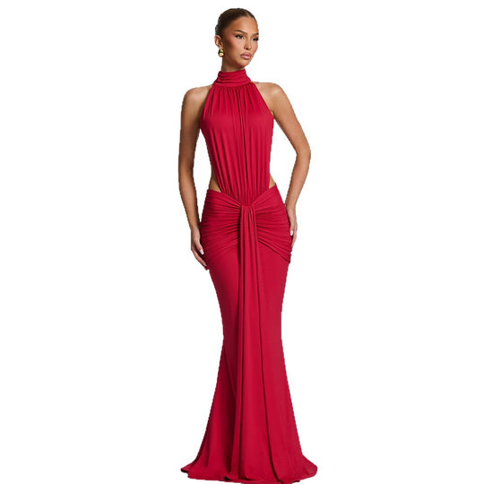 Damen Figurumspielendes Abendkleid mit hochgeschlossenem Design und raffinierten Drapierungen EB