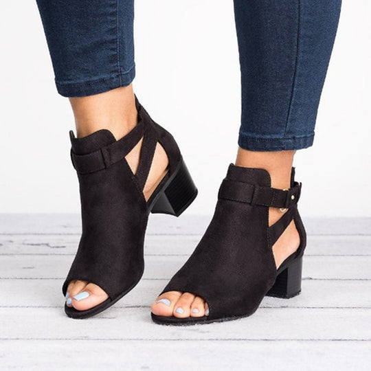 Damen Offene Absatzsandalen mit modischen Riemchen und stabiler Laufsohle EB