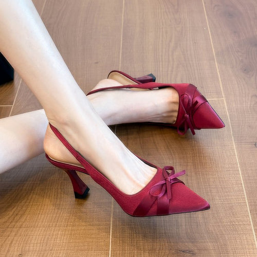 Damen Slingback Pumps mit zartem Schleifenakzent und elegantem Blockabsatz EB