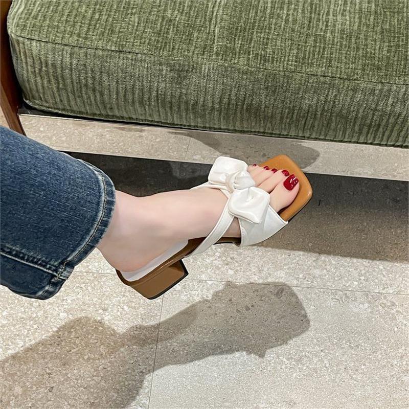 Damen elegante Mules mit zierlichen Schleifen EB