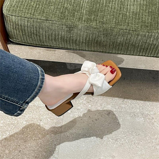 Damen elegante Mules mit zierlichen Schleifen EB