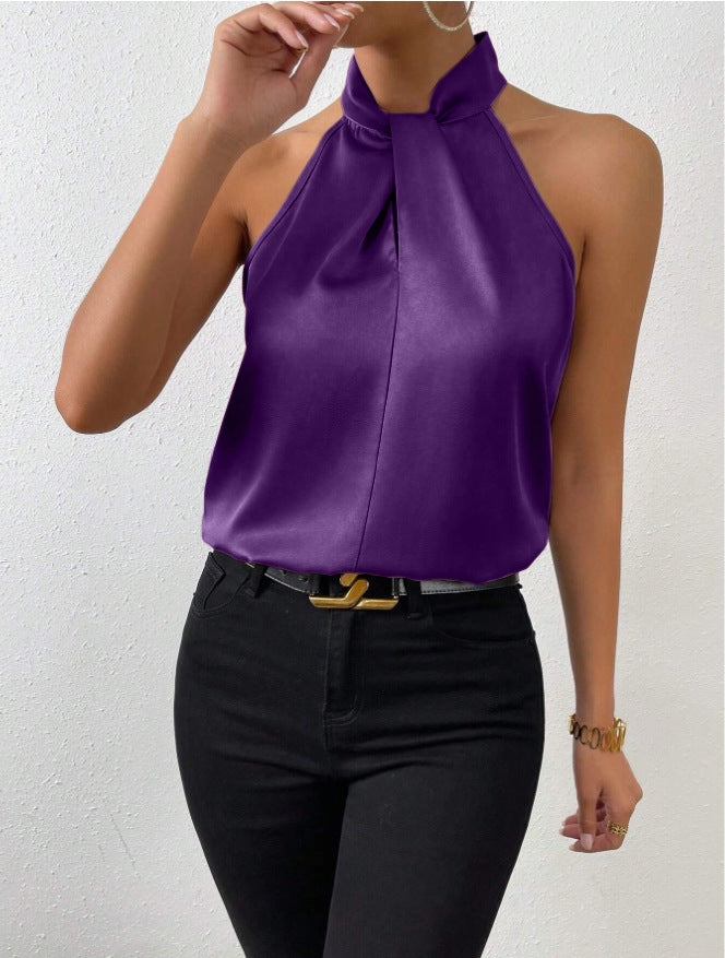 EB | Damen Knoten Hals Stil Top Seide