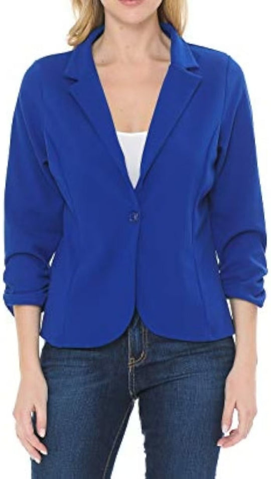 Damen taillierter Jersey-Blazer mit Ein-Knopf-Verschluss und dreiviertelärmeln EB