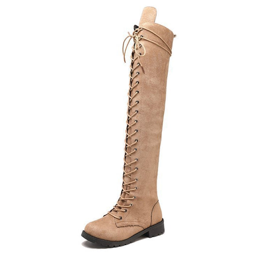 Damen Überknee-Stiefel mit modischem Schnür-Design und robustem Profil EB