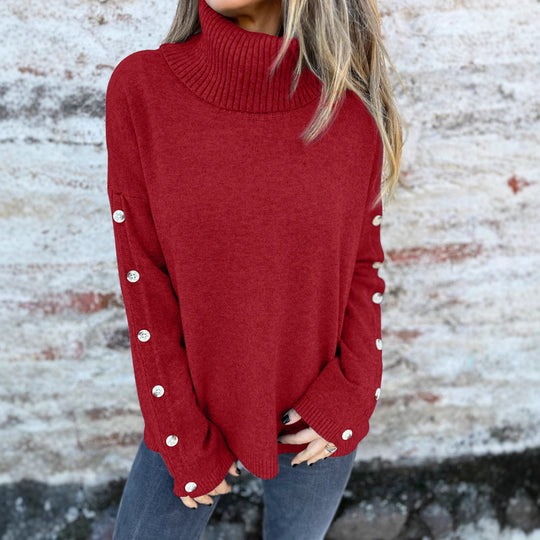 Damen kuscheliger Rollkragenpullover mit dekorativen Knöpfen EB