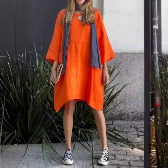 EB | Lässiges einfarbiges Kleid aus Baumwolle mit Taschen