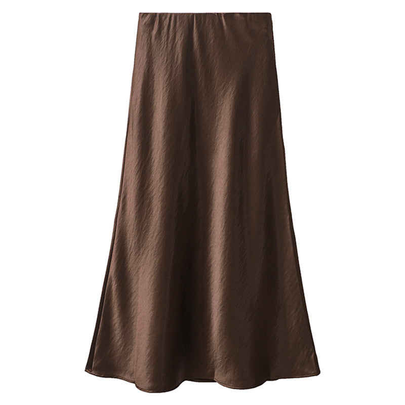 Damen  eleganter Midirock aus Satin mit A-Linie und nahtlosem Bund EB