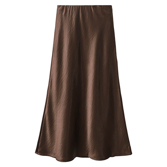 Damen  schwingender Midirock aus satinierter Viskose mit glattem Taillenbund EB