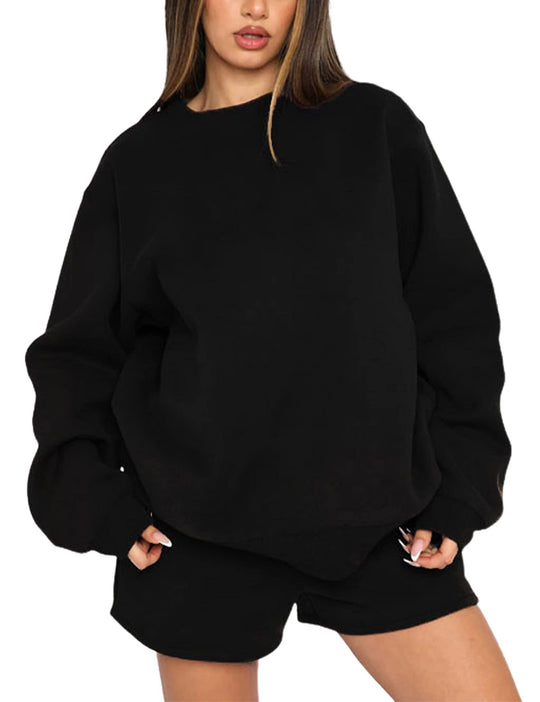 Damen nan weites Sweatshirt und Shorts Haus-Set aus weichem Frottee EB